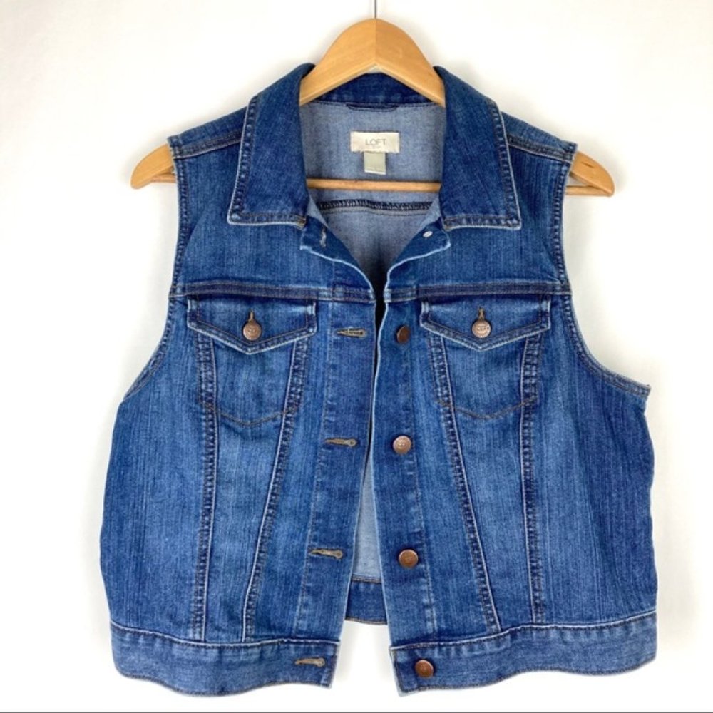 •LOFT• Outlet Jean Vest Cropped Denim SZ L